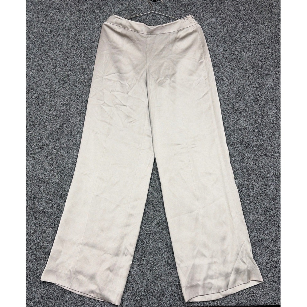 Talbots Pants Womens 8 Silver Silk Blend Wide Leg Satin Dress Trousers Formal